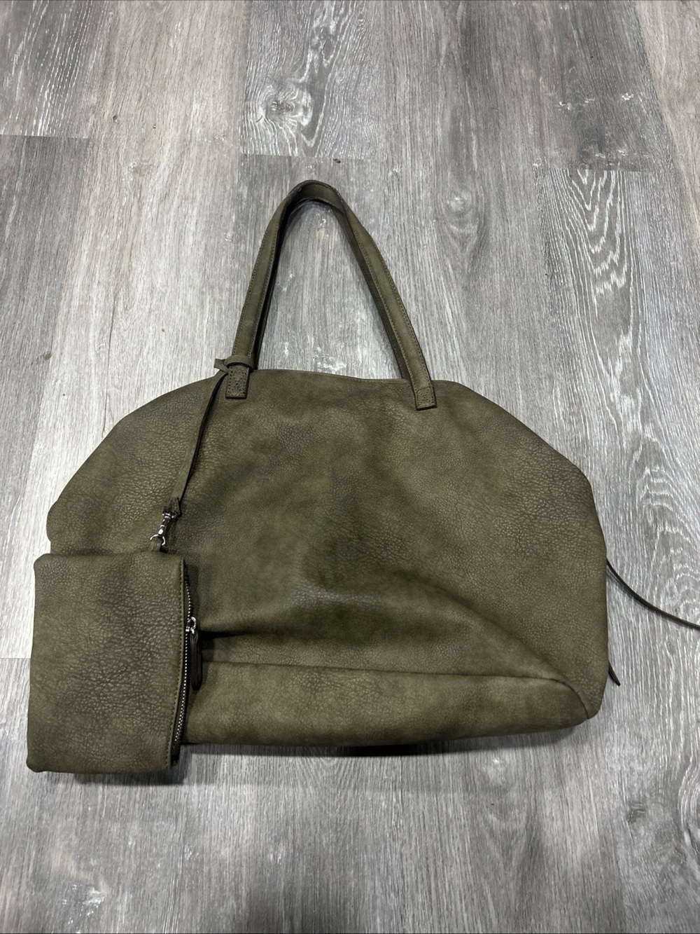 Free People Olive Green vegan leather Spacious Tote Bag with removable Pouch